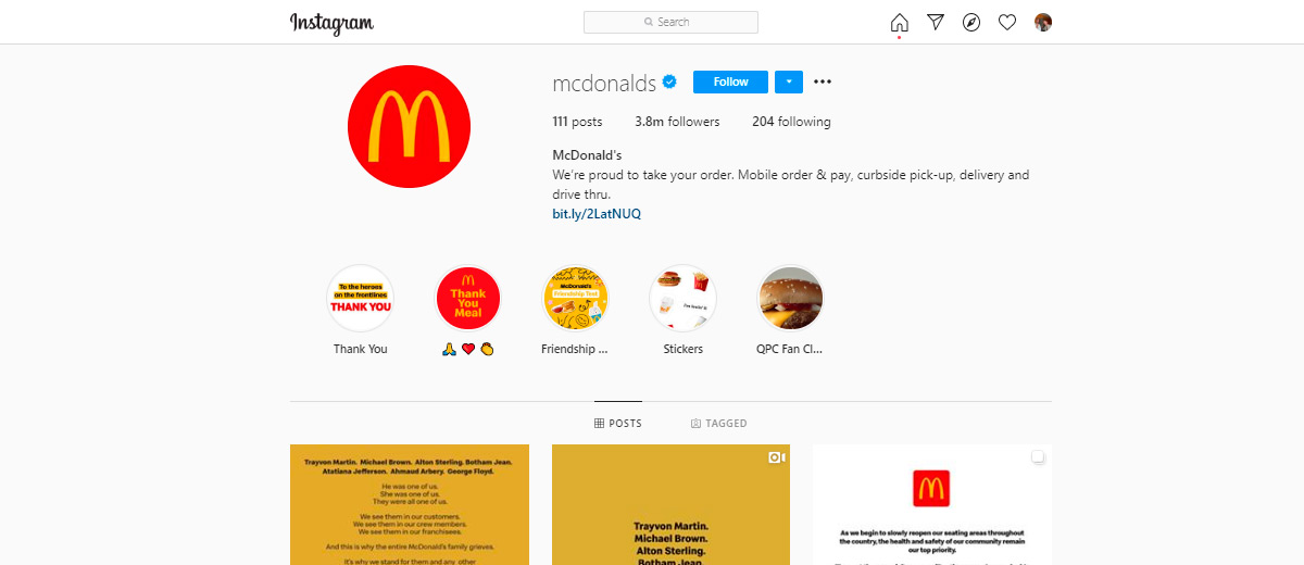 Instagram profiel macdonalds