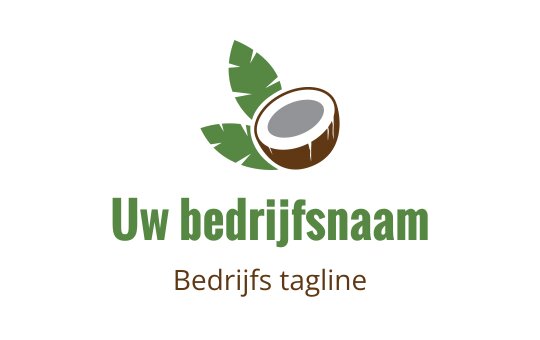 Modern logo ontwerp van een kokosnoot met groene bladeren en een bruine schaal