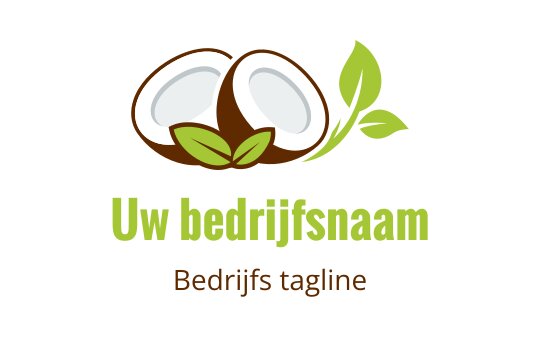 Kokosnoot logo ontwerp met groene bladeren en bruine accenten