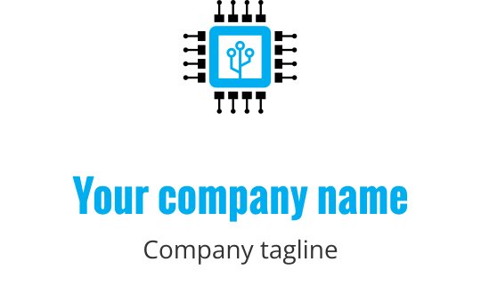 Modern cyan logo ontwerp met een gestileerde computerscherm