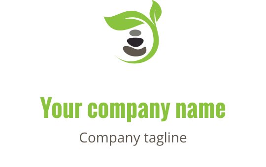 Modern logo ontwerp met groene bladeren en gestapelde stenen