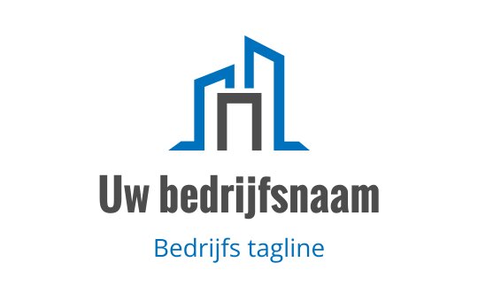 Modern logo ontwerp met abstracte blauwe gebouwen en een vet lettertype