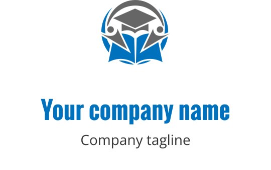 Modern logo ontwerp met een afstudeerhoed boven een open boek