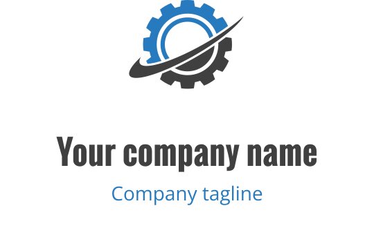 Modern tandwiel logo ontwerp met blauwe accenten en een cirkelmotief
