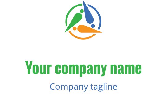 Kleurrijk logo ontwerp met onderling verbonden figuren in limoen, teal en oranje