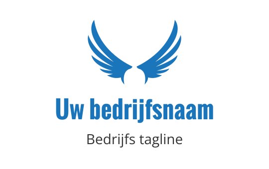 Elegant logo ontwerp met blauwe vleugels boven vetgedrukte tekst