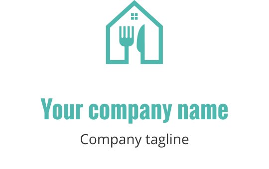 Modern huis logo ontwerp met een vork en mes erin