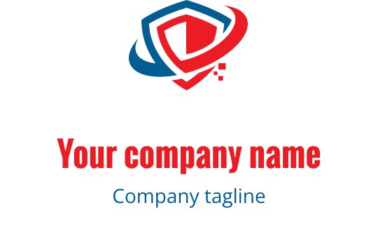 Modern schild logo ontwerp met rode en blauwe elementen