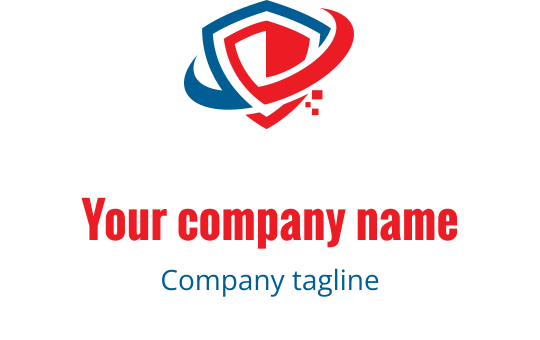Modern schild logo ontwerp met rode en blauwe elementen