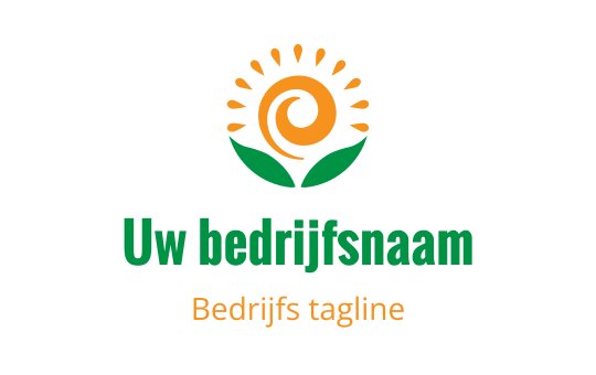 Modern logo ontwerp met een zon en spiraalbloem met groene bladeren