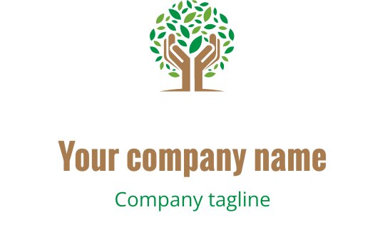 Modern logo ontwerp met een boom, groene bladeren en handen