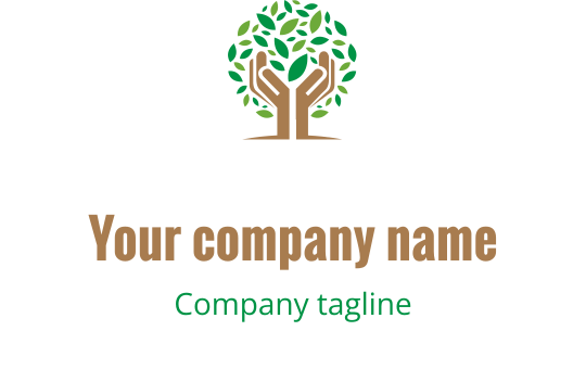 Modern logo ontwerp met een boom, groene bladeren en handen
