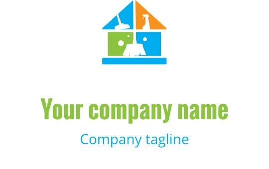 Kleurrijk huis logo ontwerp met gereedschap in blauw, groen en oranje