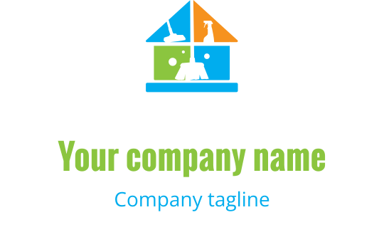 Kleurrijk huis logo ontwerp met gereedschap in blauw, groen en oranje
