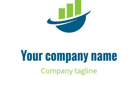 Modern logo ontwerp met groene balken en een blauw globe-element