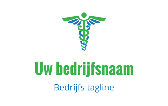 Modern logo ontwerp met een caduceus en groene en blauwe elementen