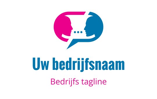 Modern logo ontwerp met twee profielsilhouetten in roze en blauwe spraakballonnen