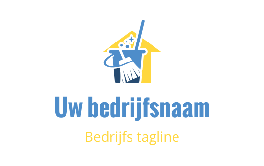 Schoon en modern logo ontwerp met een huis, bezem en emmer