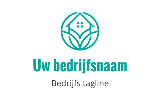 Modern logo ontwerp met een huis binnen een cirkelvormig loofmotief