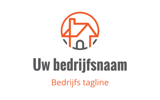 Modern huis logo ontwerp met oranje cirkelvormige omtrek en grijze details