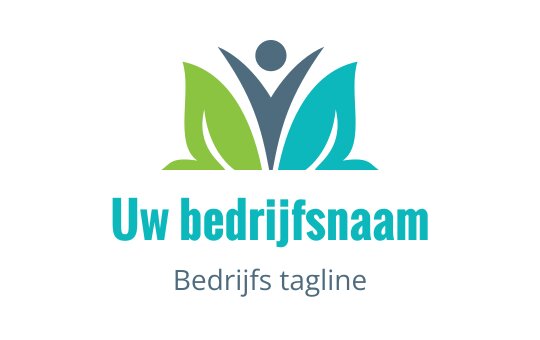 Modern logo ontwerp met een gestileerde figuur en groene bladeren
