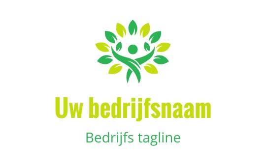 Vibrant logo ontwerp met een groene figuur omringd door bladeren