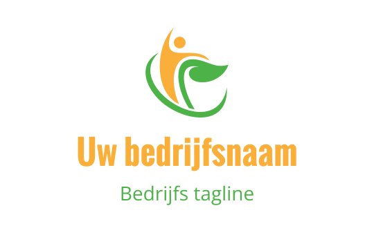 Dynamisch logo ontwerp met een gestileerde figuur en groene bladeren