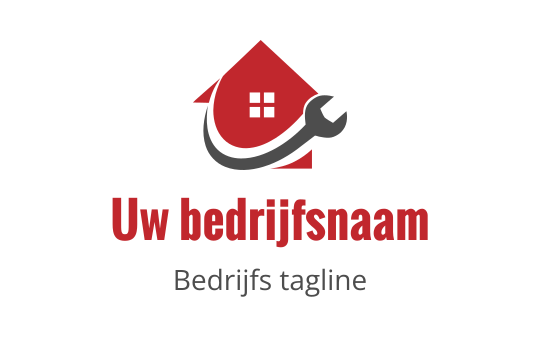 Modern huis logo ontwerp met een moersleutel en rood dak element