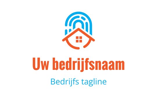 Modern logo ontwerp met een huis en vingerafdruk in blauw en oranje