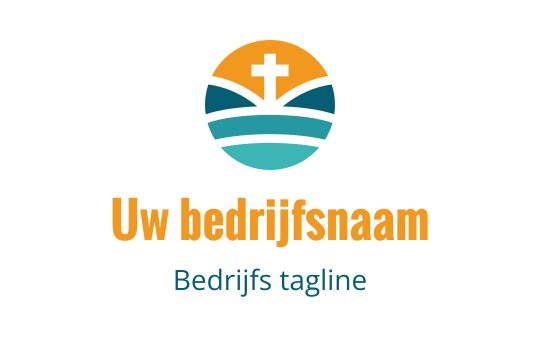 Modern logo ontwerp met een kruis boven gelaagde golven in blauw en oranje