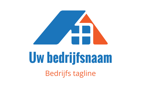 Modern blauw en oranje logo ontwerp met een gestileerd dak en raam