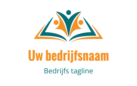 Kleurrijk logo ontwerp met abstracte figuren boven een open boek