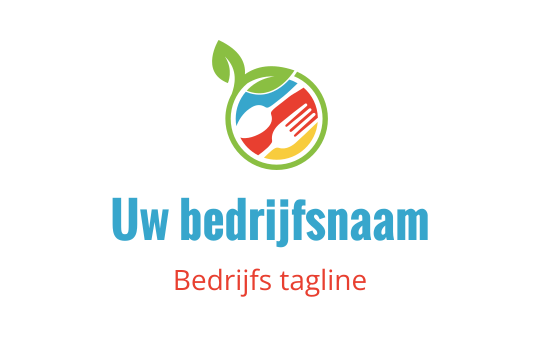 Kleurrijk rond logo ontwerp met een blad, vork en lepel