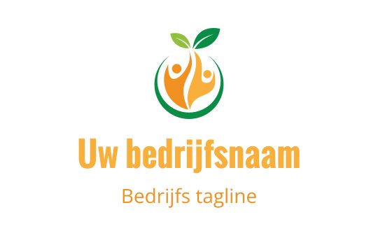 Modern logo ontwerp met een groene blad en abstracte figuren in oranje