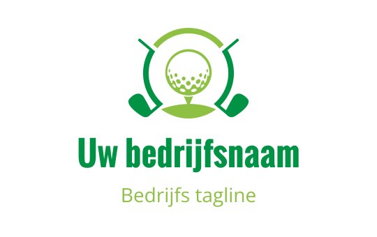 Modern logo ontwerp met een golfbal en clubs in groentinten