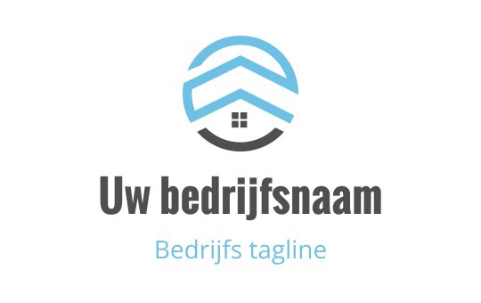 Modern logo ontwerp met een gestileerd huis en blauwe accenten
