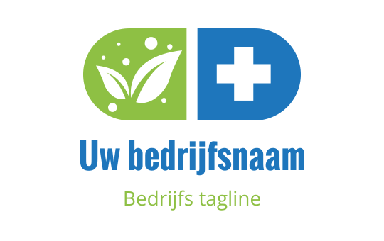 Modern logo ontwerp met een groene blad en een blauw medisch kruis
