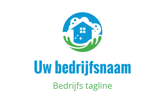 Modern logo ontwerp met een huis omringd door groene handen en blauwe elementen