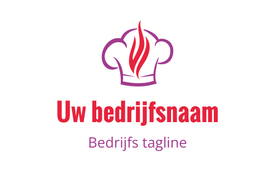 Logo ontwerp van een chef-kokshat met rode vlammen en vetgedrukte tekst