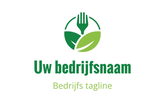 Modern logo ontwerp met een vork en groene bladeren in een cirkelvorm
