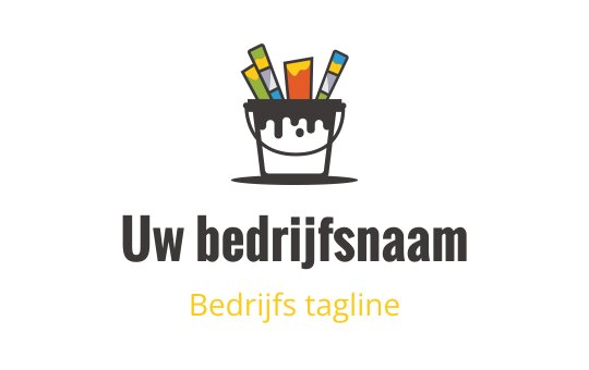 Speels logo ontwerp met een lachende verfemmer en kleurrijke kwasten