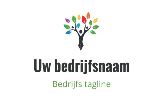 Kleurrijk boom logo ontwerp met bladeren in verschillende tinten en een potloodstam