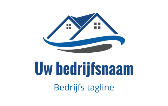 Modern logo ontwerp met twee gestileerde huizen en een vloeiende golf