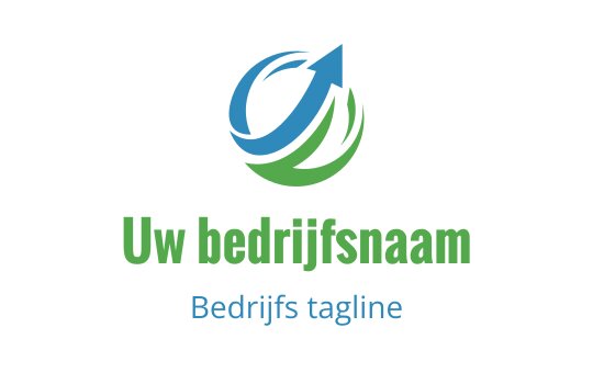 Modern logo ontwerp met een blauwe pijl en groene cirkelvormige elementen