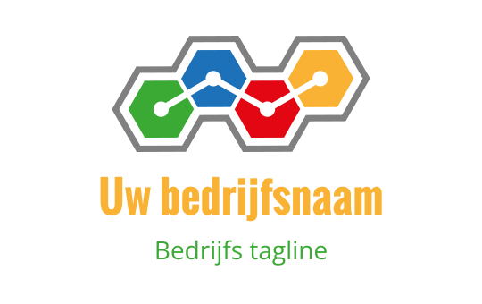 Kleurrijk hexagonaal logo ontwerp met onderling verbonden vormen in groen, rood, blauw en geel