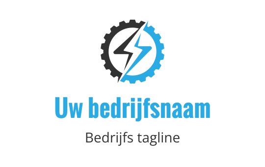 Modern logo ontwerp met een tandwiel en bliksemschicht in blauw en zwart