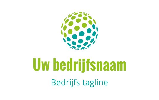 Modern logo ontwerp met een kleurrijke stippenwereld en vetgedrukte tekst