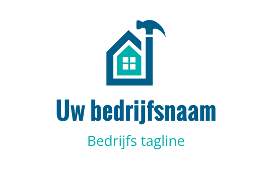 Modern huis logo ontwerp met een hamer en blauwe accenten