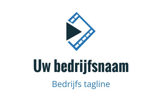 Modern logo ontwerp met een filmstrip en afspeelknop in blauw