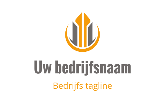 Modern logo ontwerp met een gestileerde pen en cirkelvormige elementen in oranje en grijs